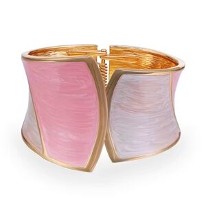 Women's Fashion Dripping Pink Oil Metal Wide Gold-Tone Cuff Bracelet